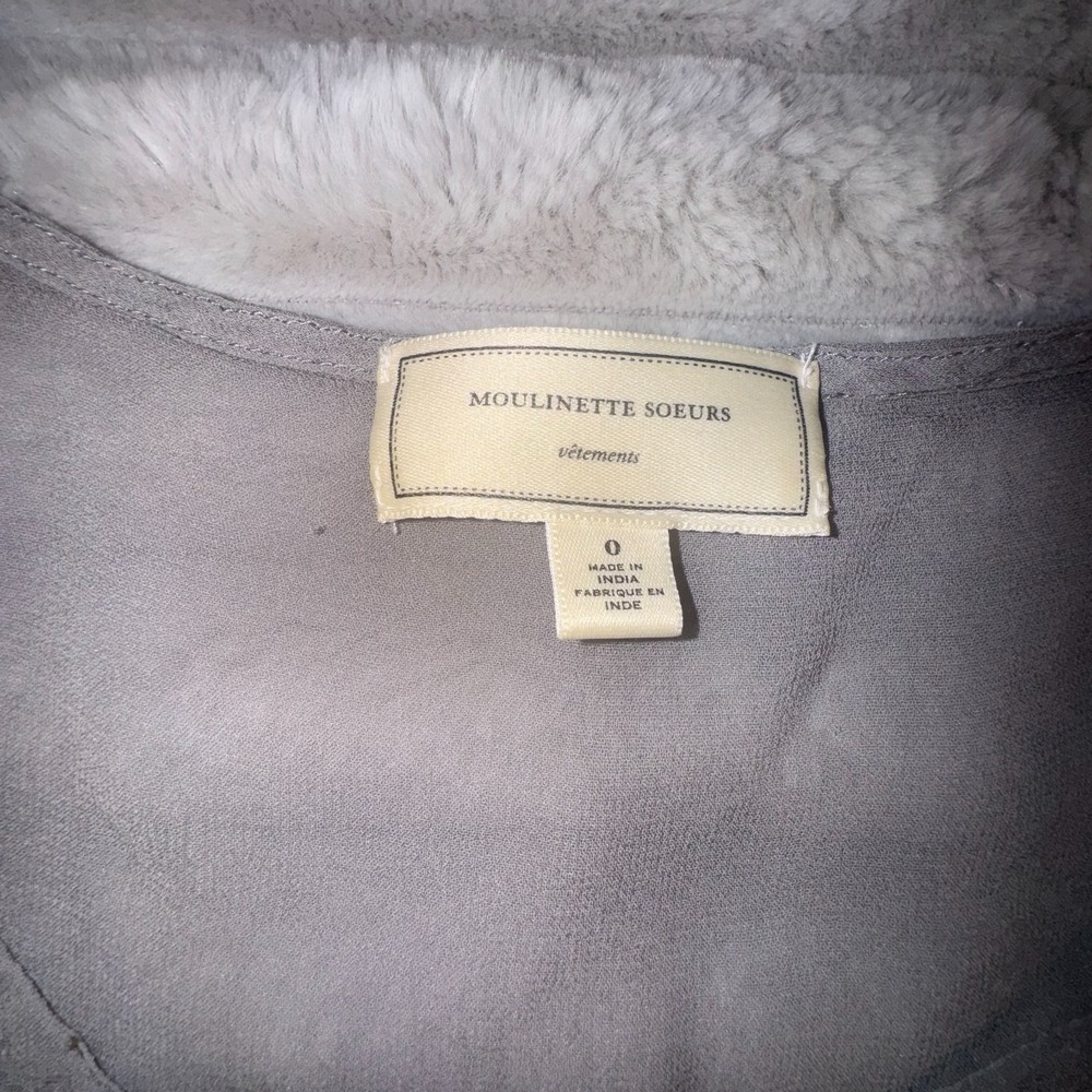 Anthropologie Top Womens 0 Moulinette Soeurs Dogwood Sheer Blouse Gray XS Goblin - Picture 3 of 7